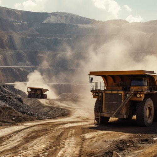 big vehicles at the mining site, cinematic photography --ar 16:9 --v 6 Job ID: 626cae1b-4923-4528-93e5-de7e44c378ff